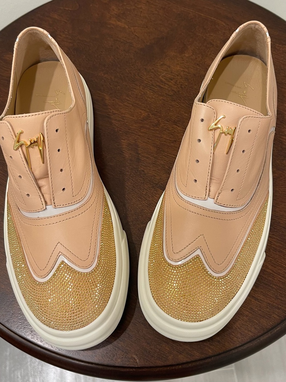 Giuseppe Zanotti Men’s Slip-On Loafers in Nude and Gold Crystal